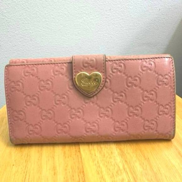 Gucci Guccissima Continental Wallet Dusty Rose Pink Heart - Picture 3 of 7